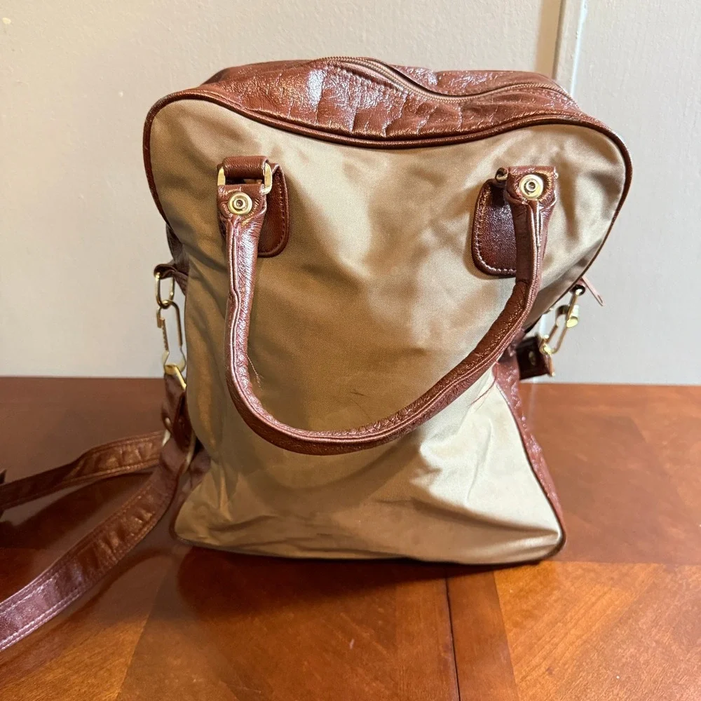 Vintage John Weitz Carry On Luggage Bag Brown Tan Canvas Duffel Shoulder Strap